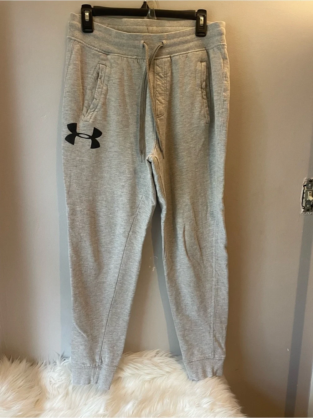 Under Armour  Light Gray Fleece Joggers with Black Logo